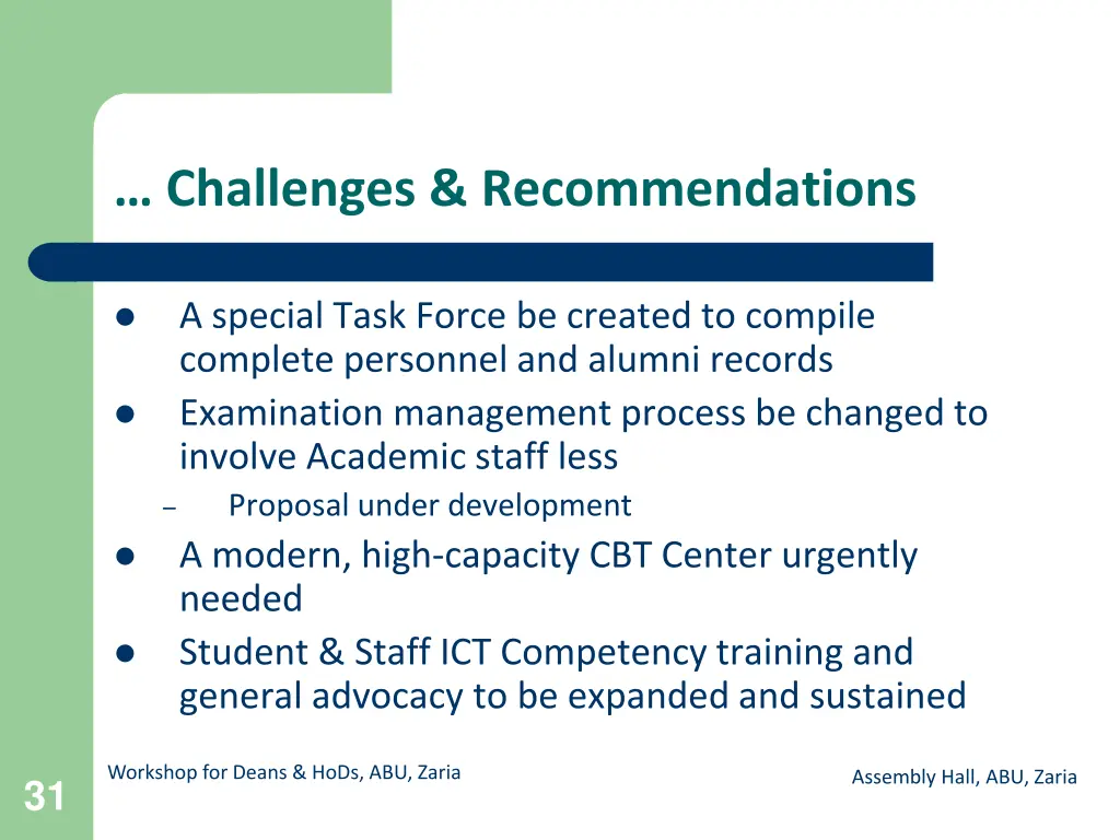 challenges recommendations 1