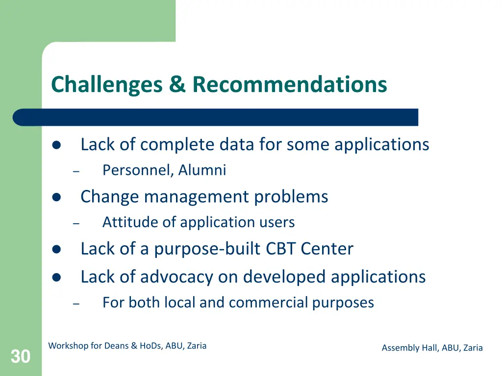 challenges recommendations