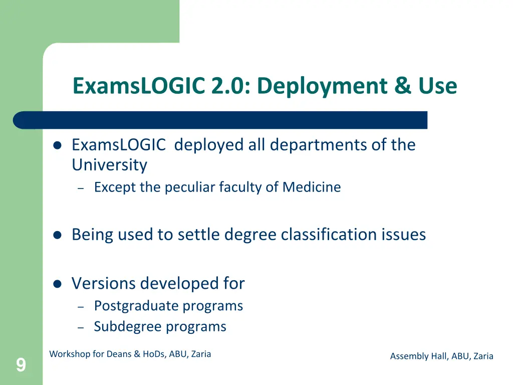 examslogic 2 0 deployment use