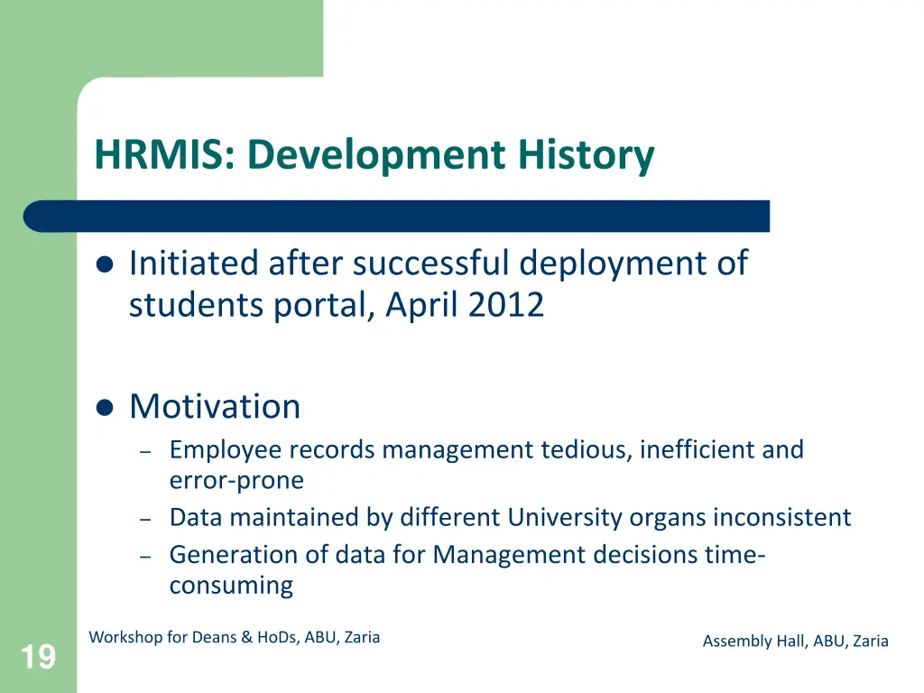 hrmis development history