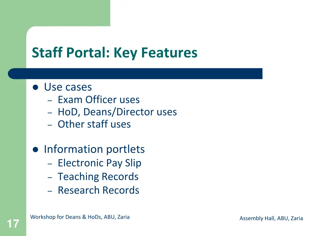 staff portal key features