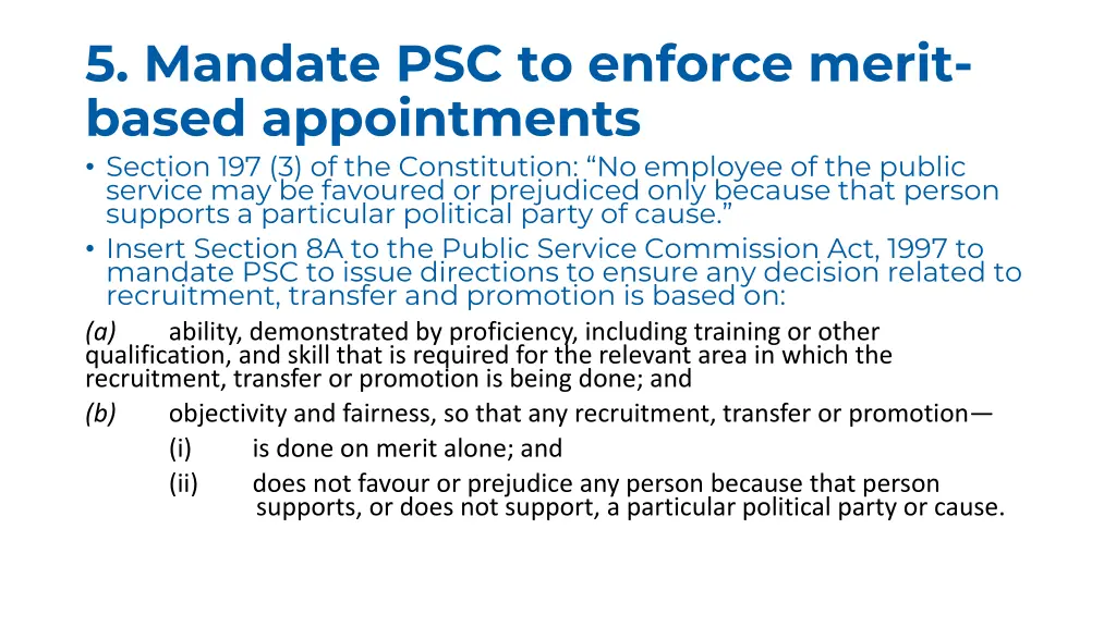 5 mandate psc to enforce merit based appointments