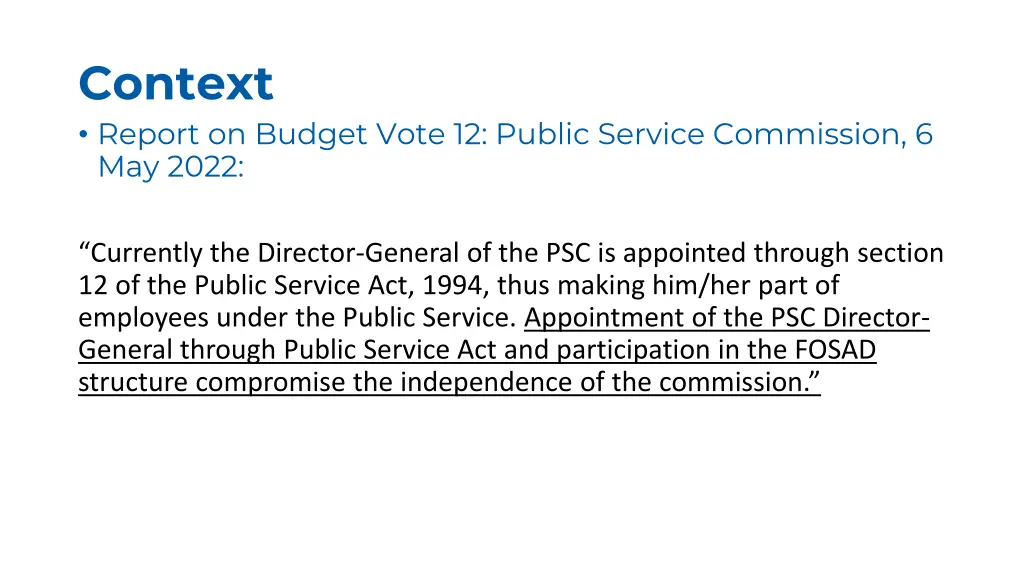 context report on budget vote 12 public service