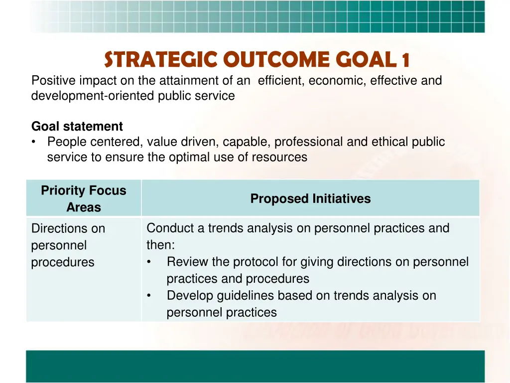 strategic outcome goal 1 positive impact