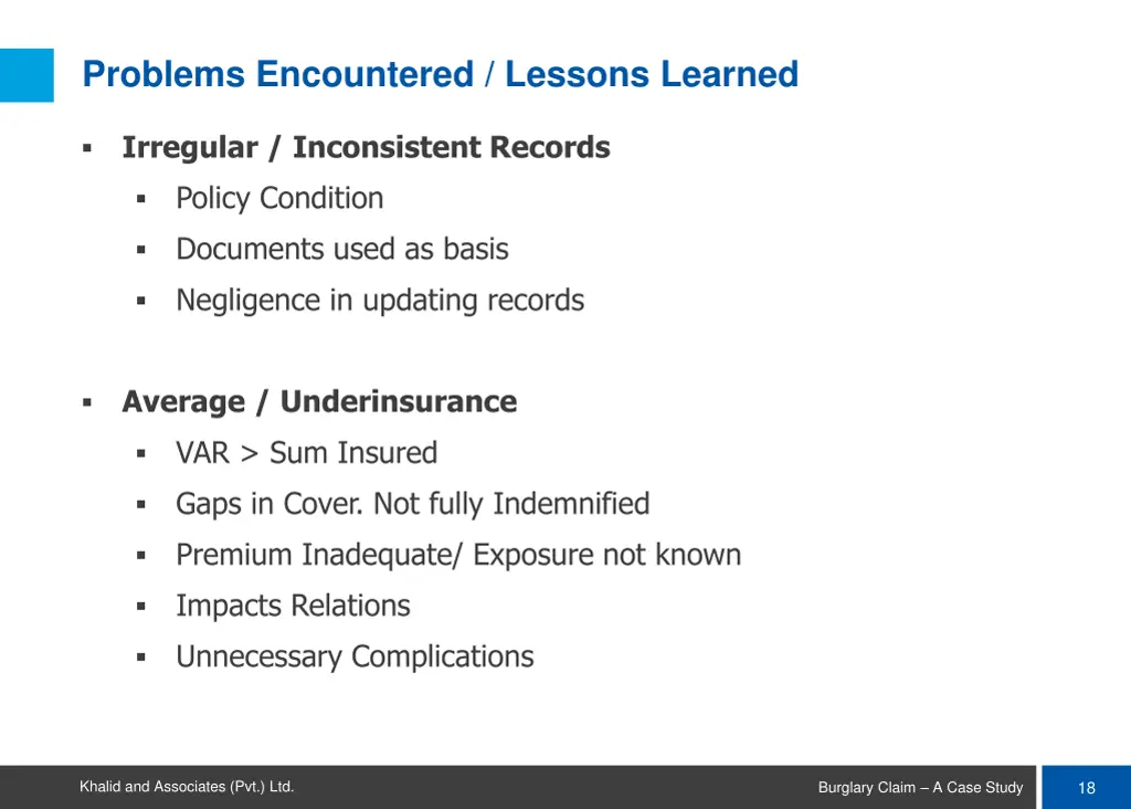 problems encountered lessons learned