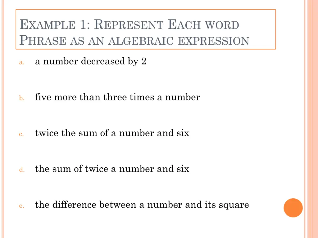 e xample 1 r epresent e ach word p hrase