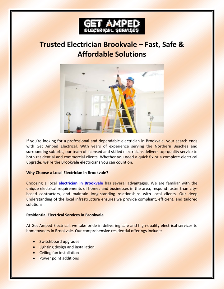 trusted electrician brookvale fast safe