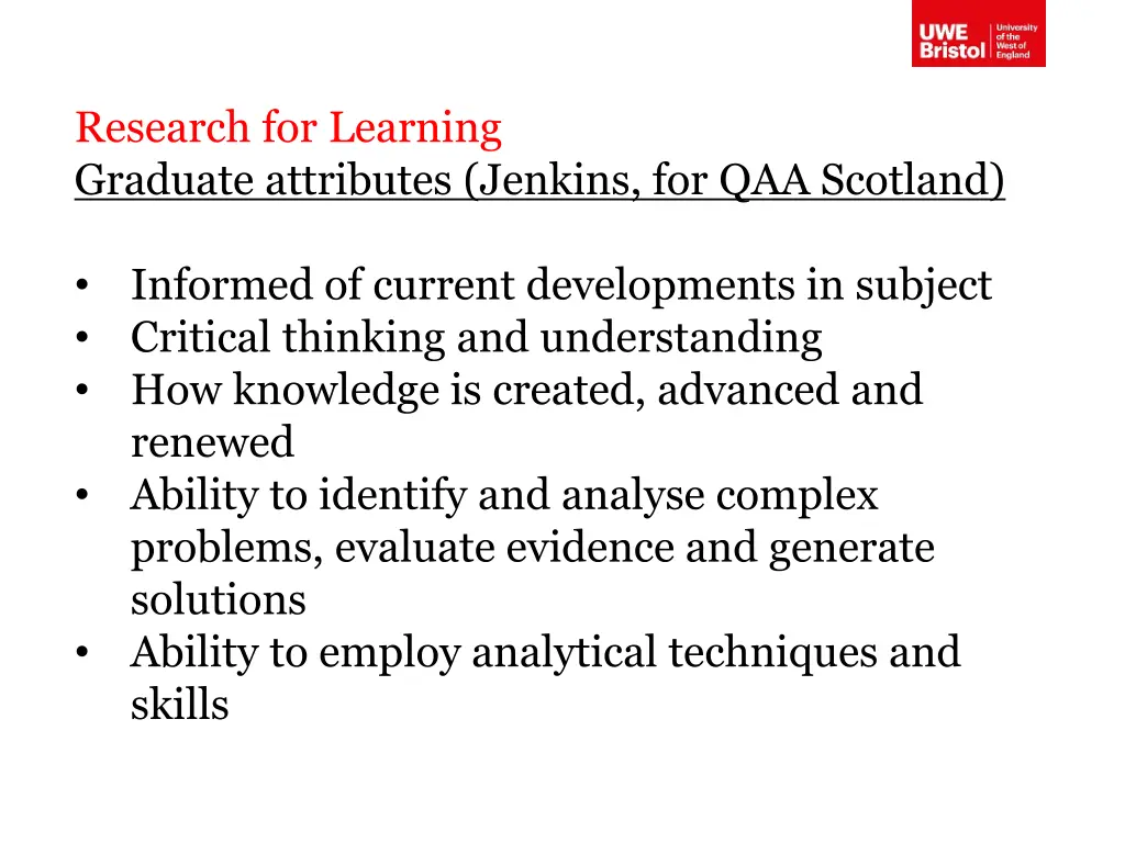 research for learning graduate attributes jenkins