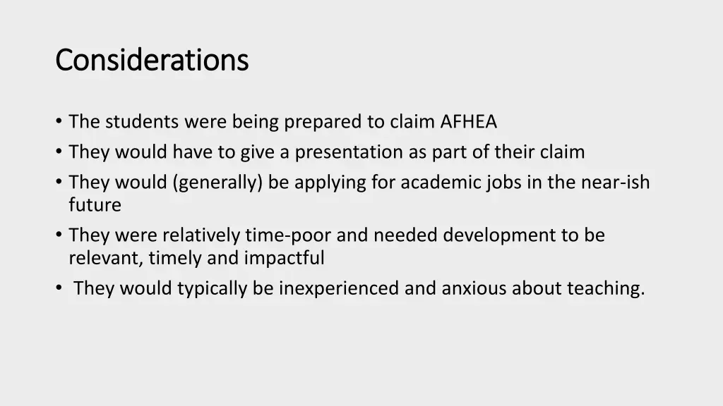 considerations considerations