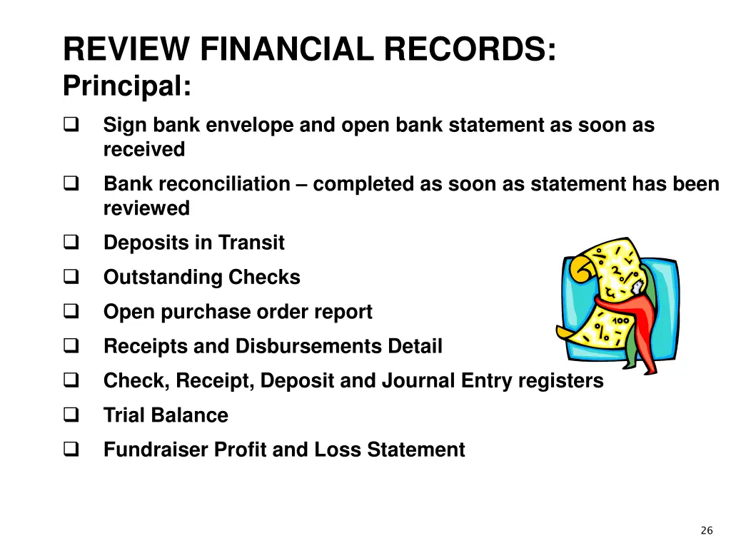 review financial records principal