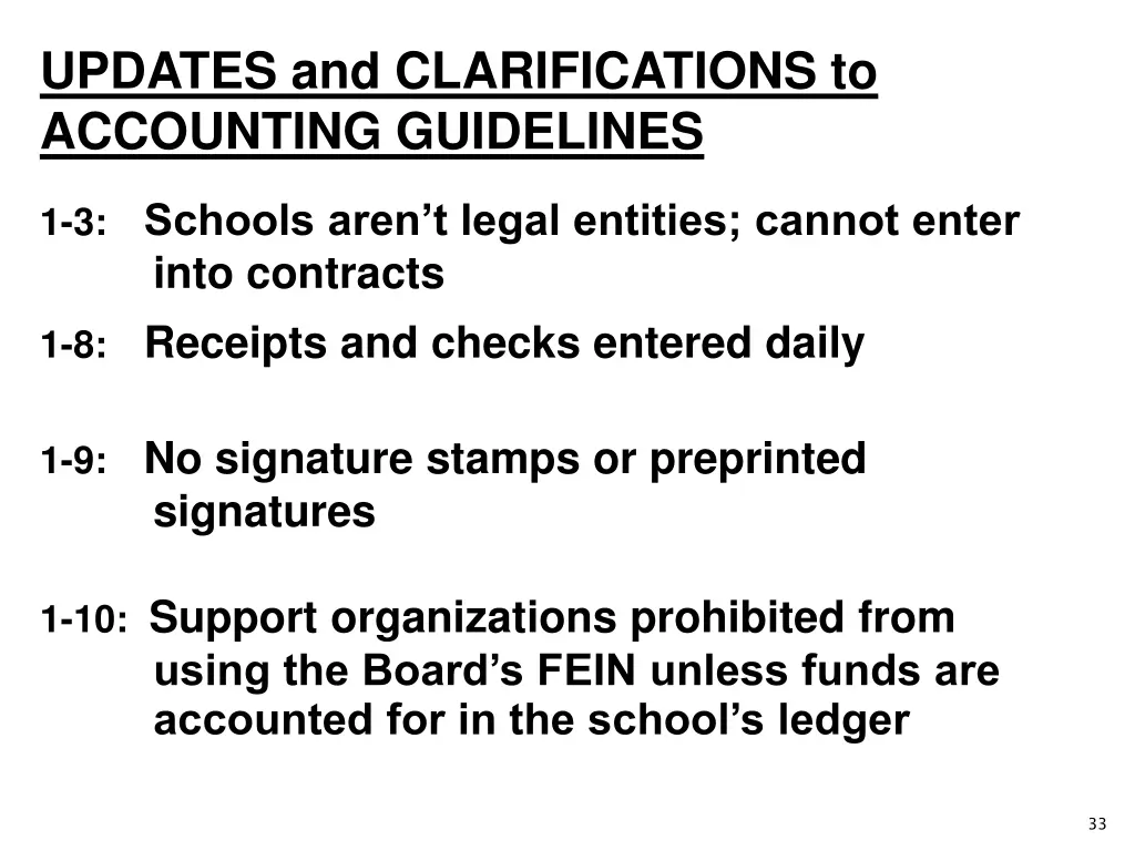 updates and clarifications to accounting