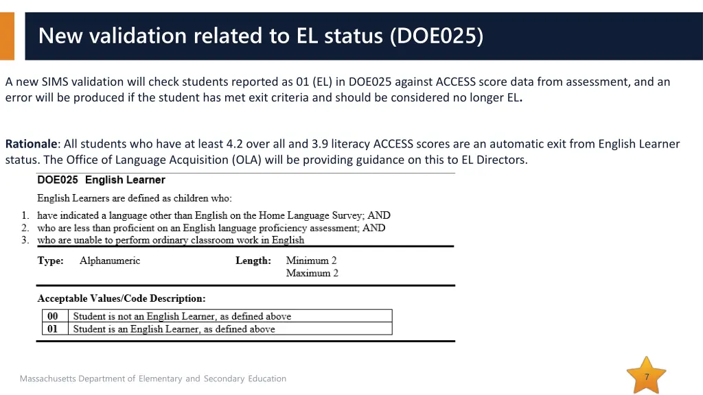 new validation related to el status doe025