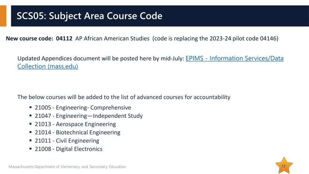 scs05 subject area course code