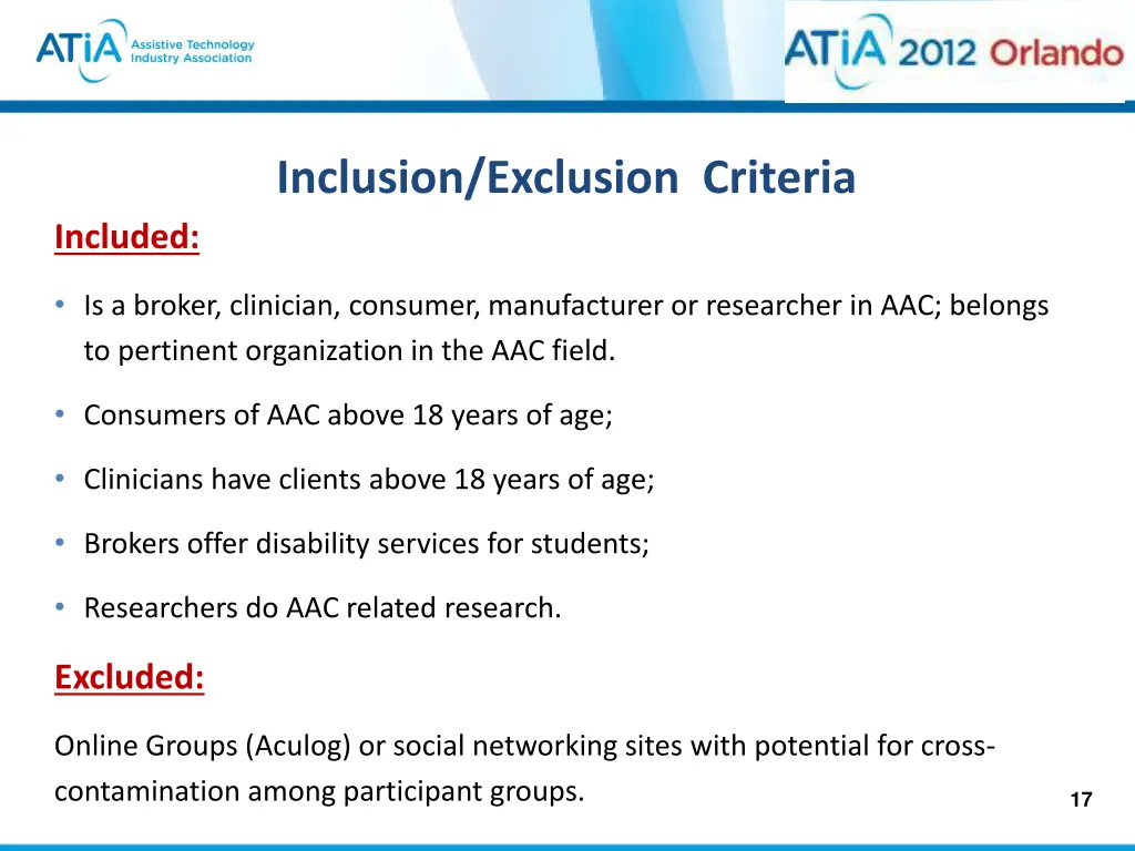 inclusion exclusion criteria