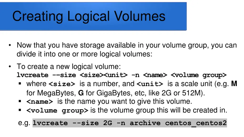 creating logical volumes