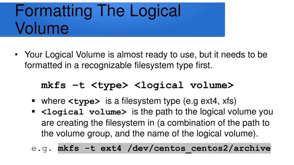 formatting the logical volume