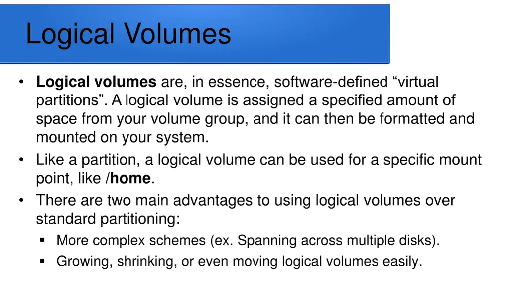 logical volumes