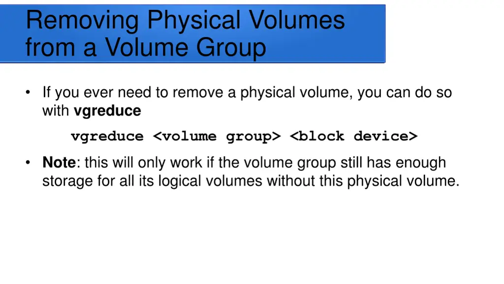 removing physical volumes from a volume group