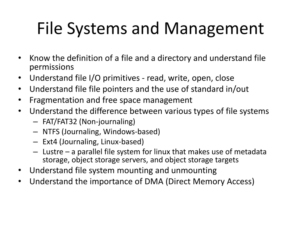 file systems and management