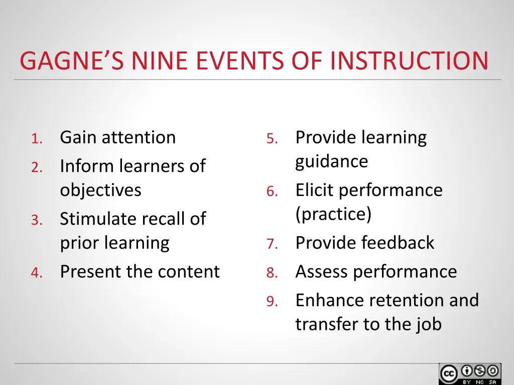 gagne s nine events of instruction