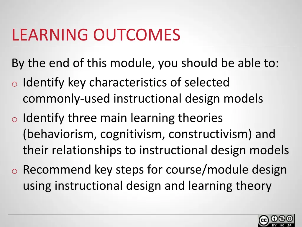 learning outcomes