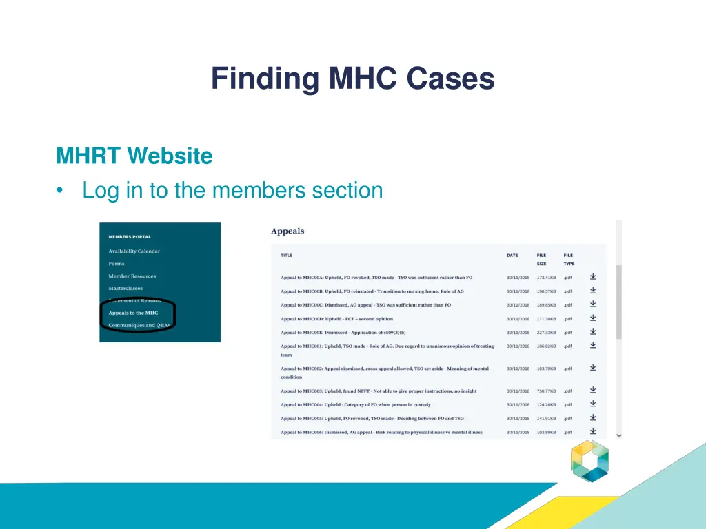 finding mhc cases