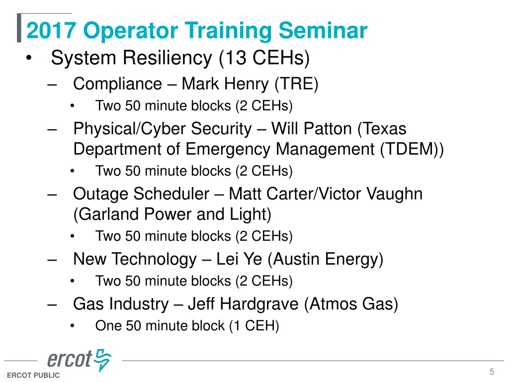 2017 operator training seminar system resiliency