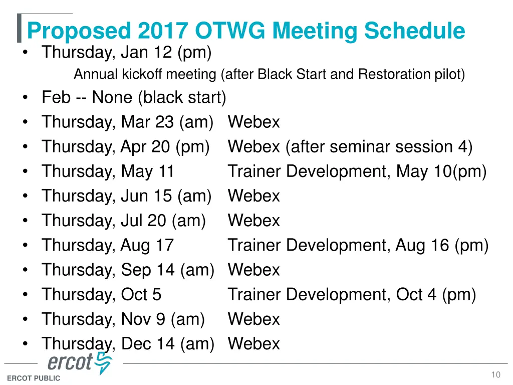 proposed 2017 otwg meeting schedule thursday