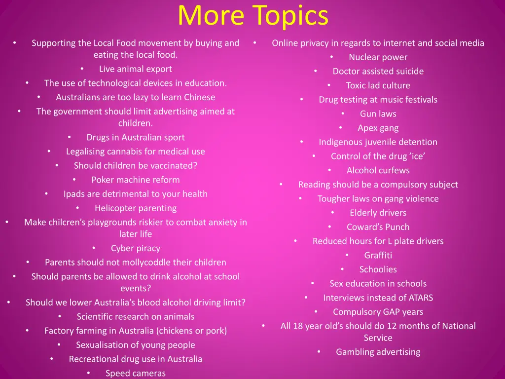 more topics