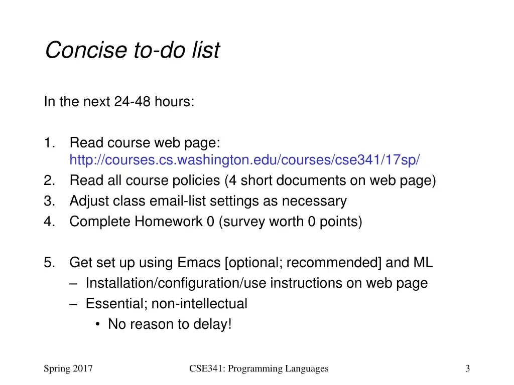 concise to do list