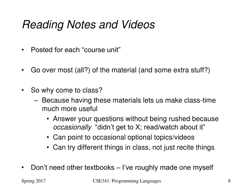 reading notes and videos