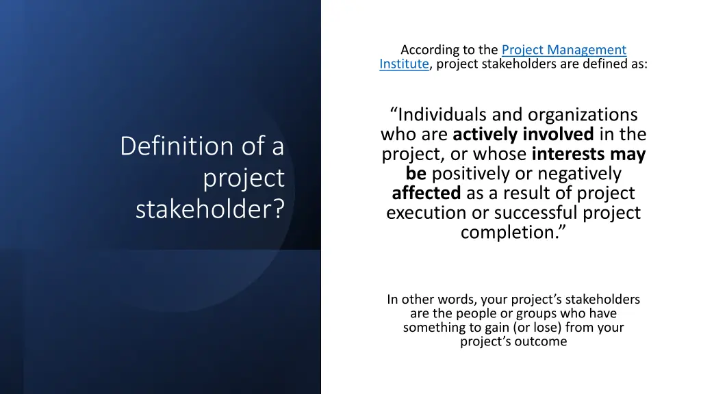 according to the project management institute