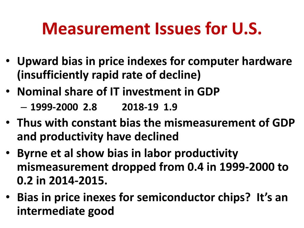 measurement issues for u s