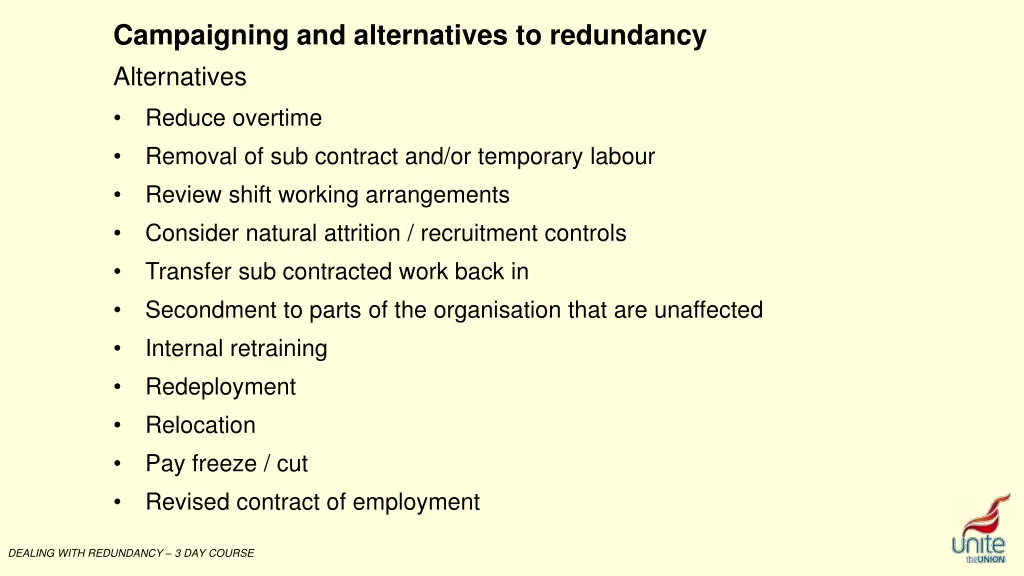 campaigning and alternatives to redundancy 1