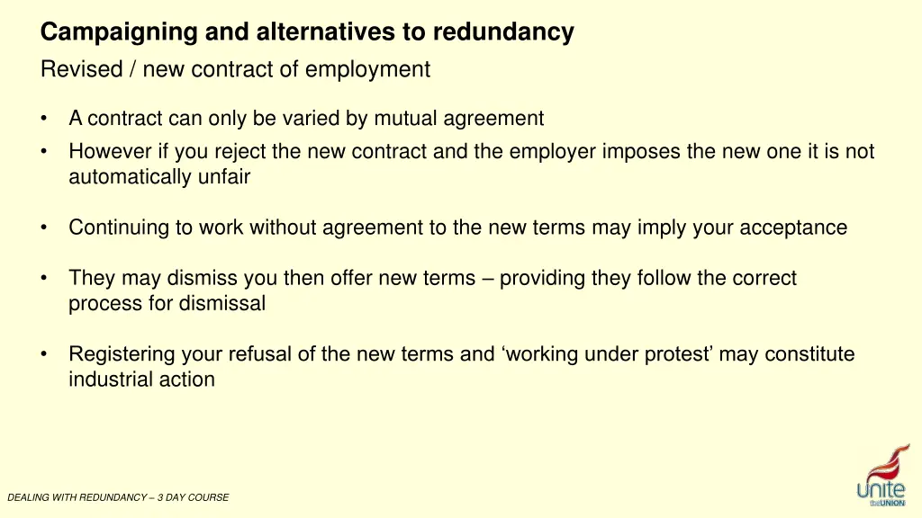 campaigning and alternatives to redundancy 2
