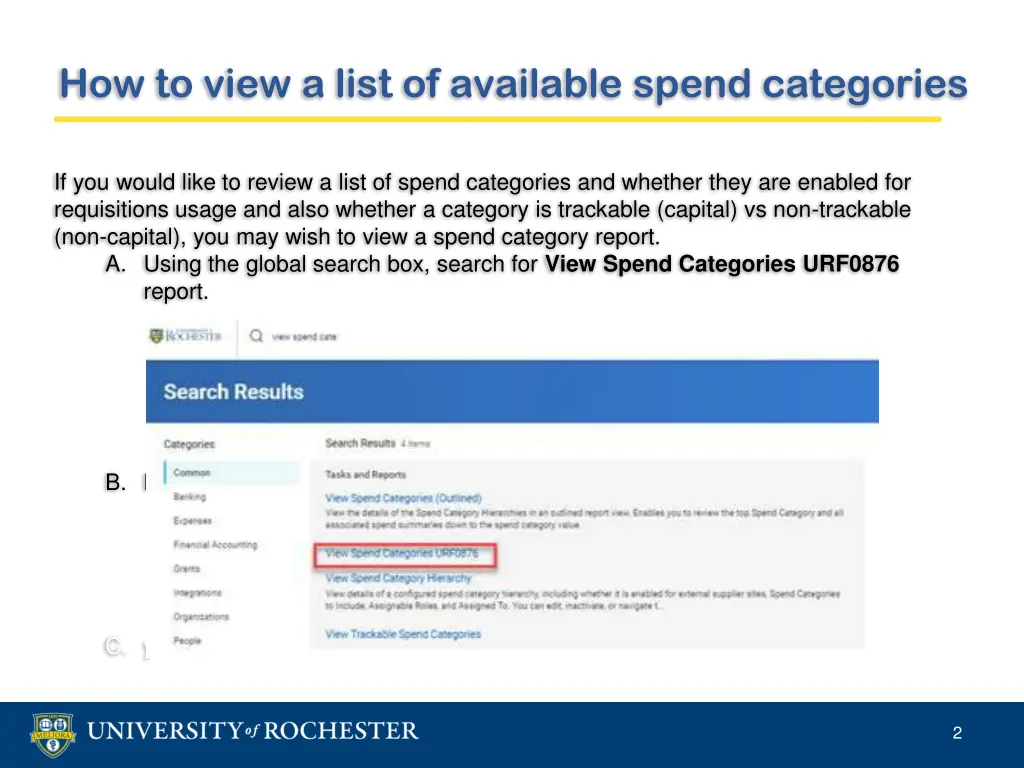 how to view a list of available spend categories