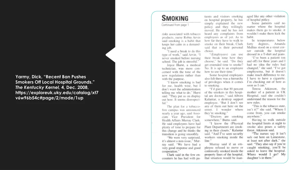yarmy dick recent ban pushes smokers off local 1