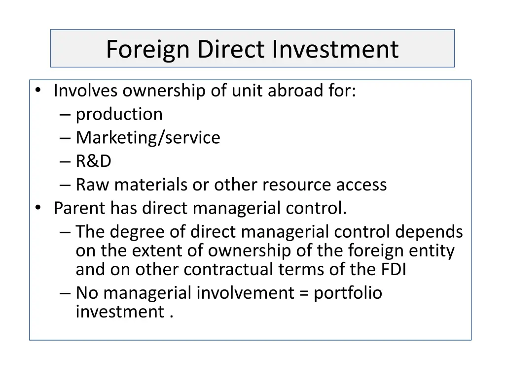 foreign direct investment