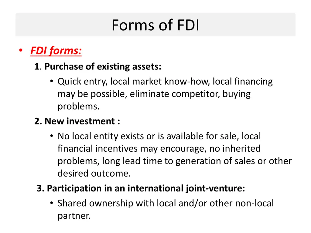 forms of fdi