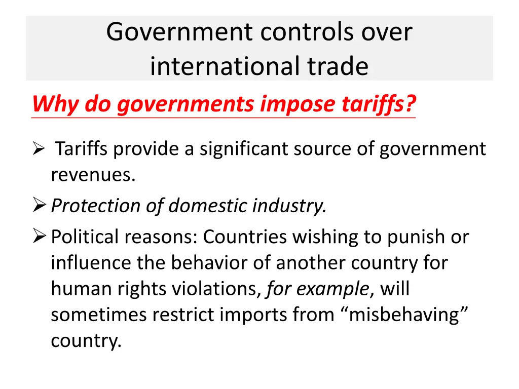 government controls over international trade 1
