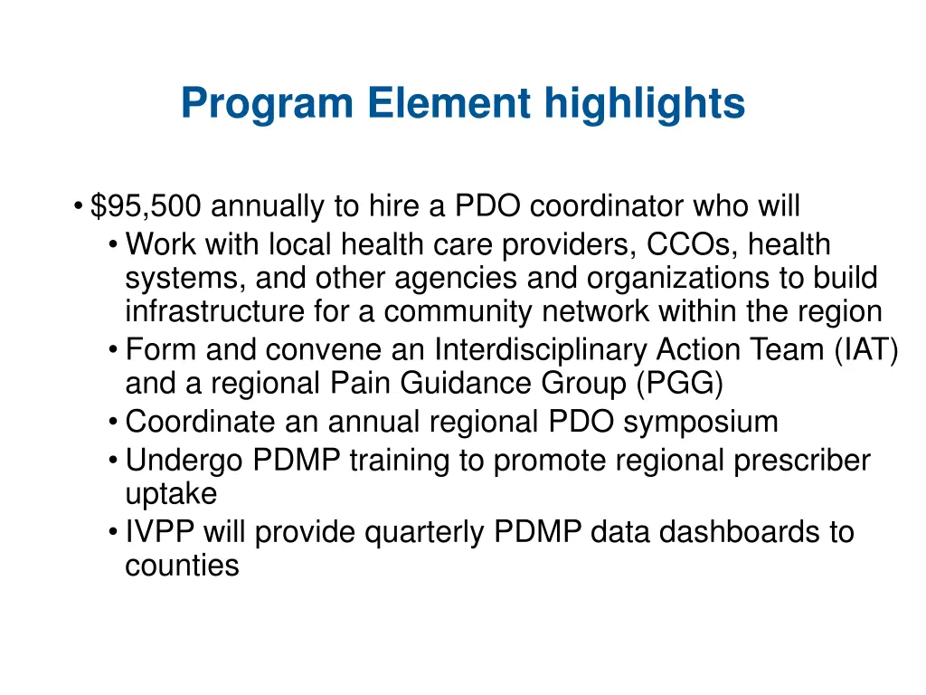 program element highlights