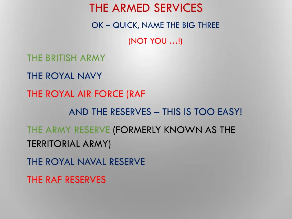the armed services