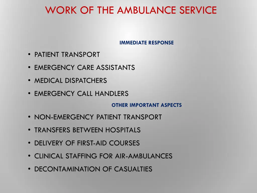 work of the ambulance service