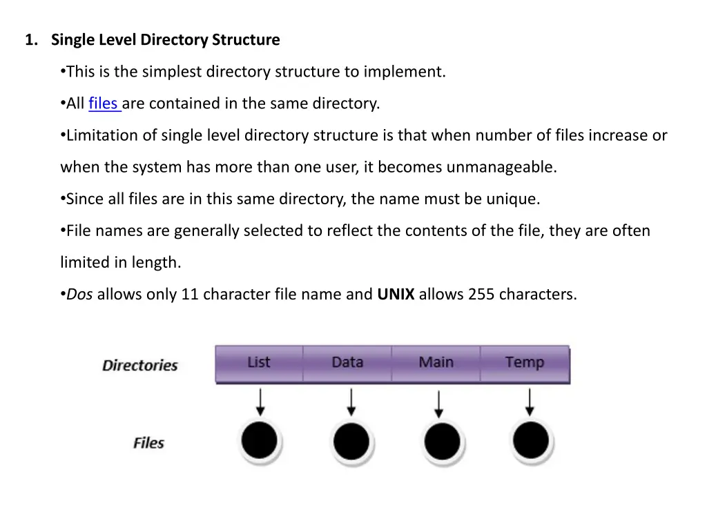 1 single level directory structure