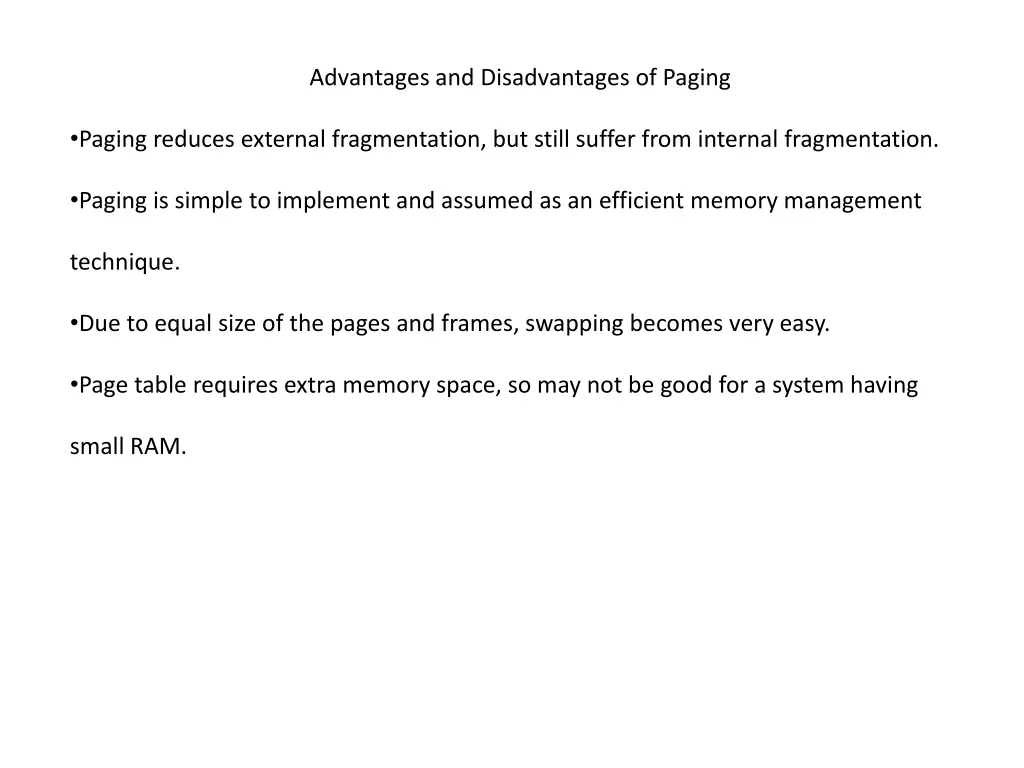 advantages and disadvantages of paging