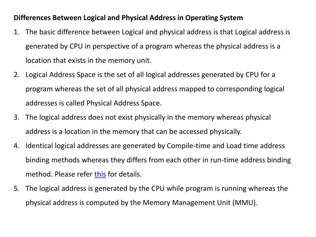 differences between logical and physical address