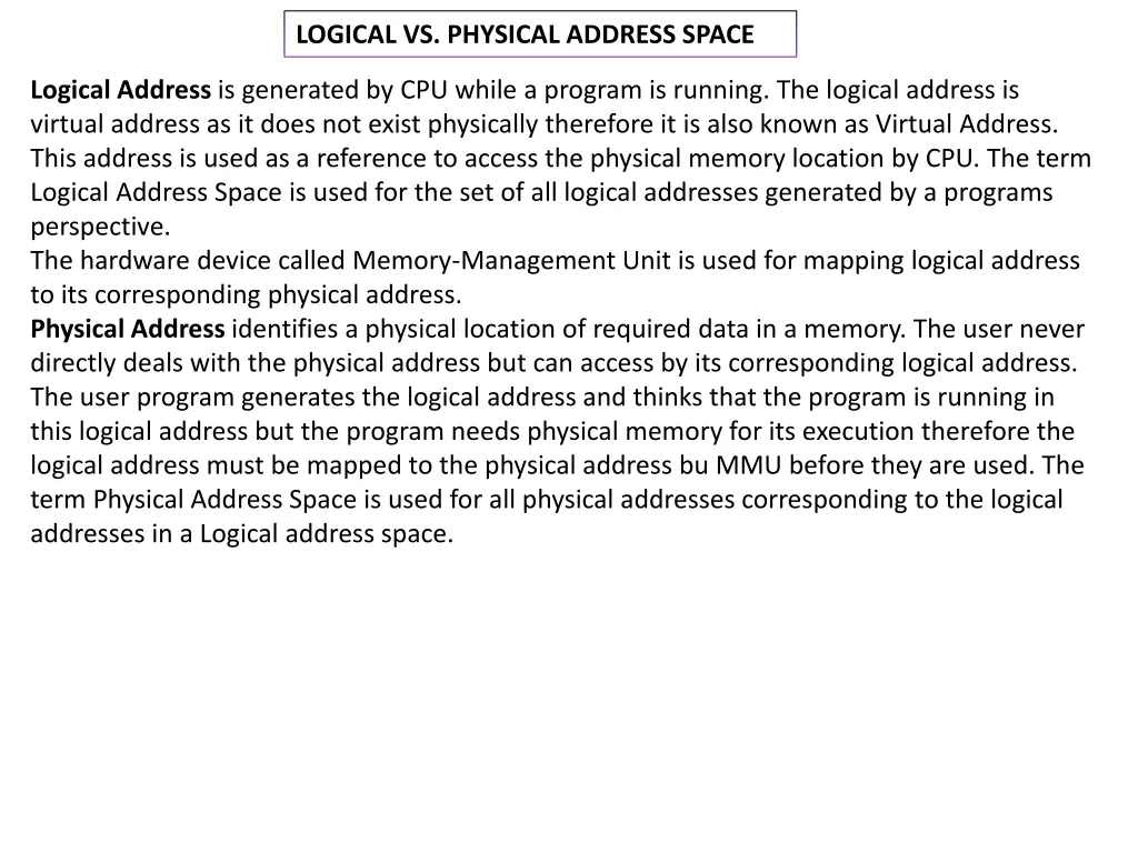 logical vs physical address space