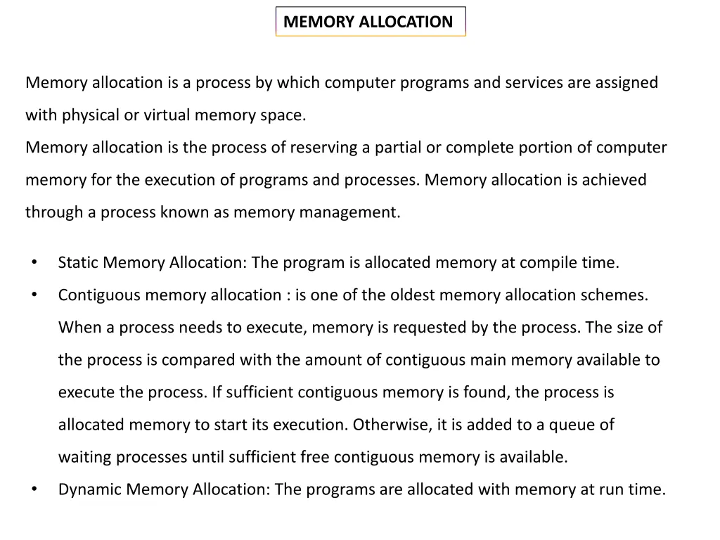 memory allocation