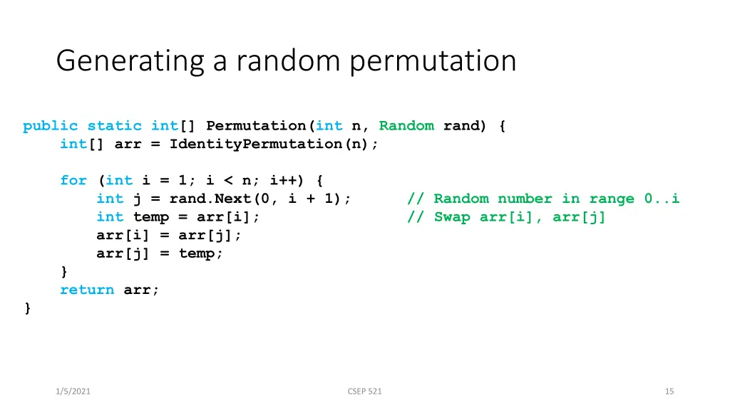generating a random permutation 1