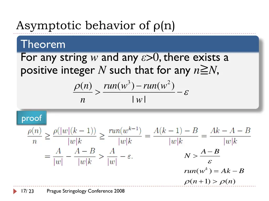 asymptotic behavior of n theorem for any string